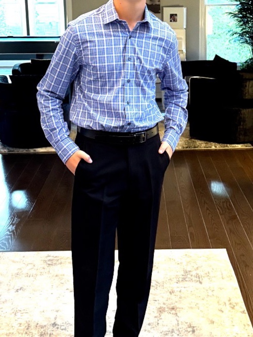 Untuckit Men's Blue Plaid Dress Shirt